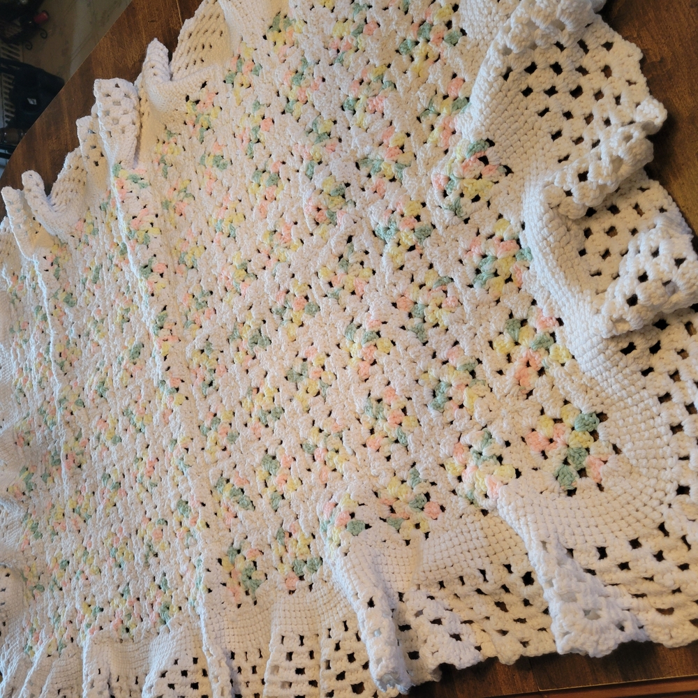 White and Multicolor Crochet Blanket